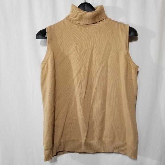 Conrad C Sweaters - Conrad C tan sleeveless cotton knit turtleneck